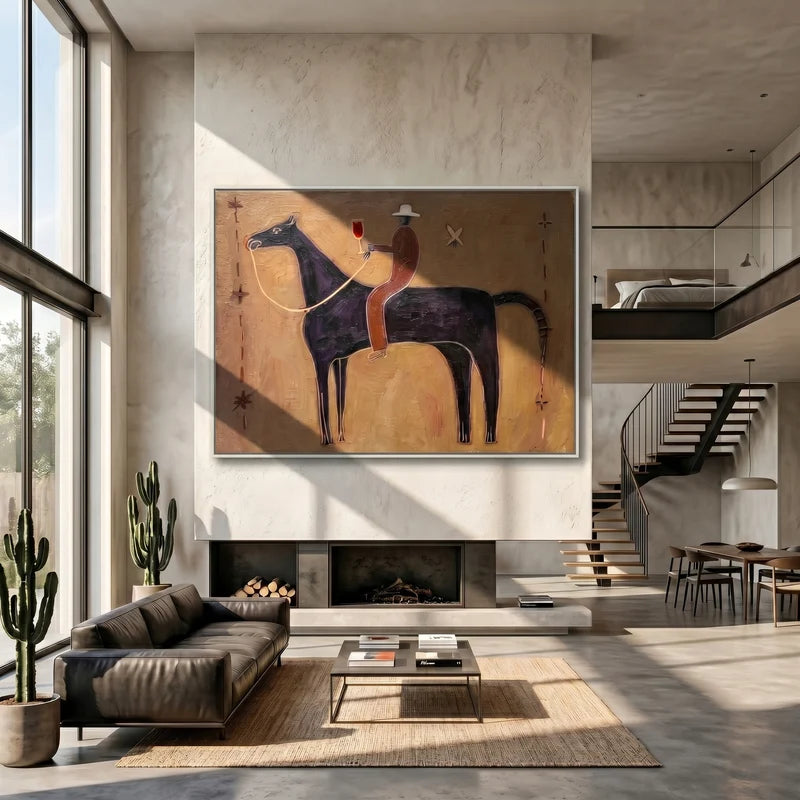 Wine Country Cowboy Wall Art – Folk Western Horse Painting#yy825013