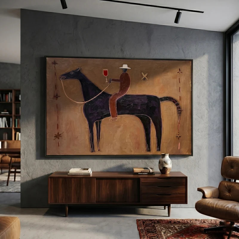 Wine Country Cowboy Wall Art – Folk Western Horse Painting#yy825013