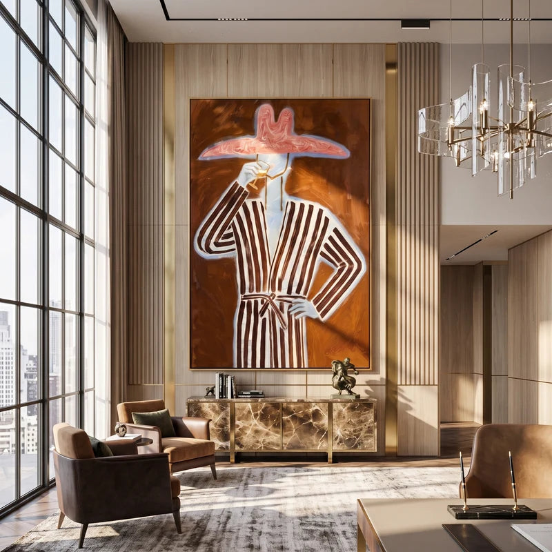 Pink Cowboy Hat Wall Art – Striped Western Cocktail Portrait#yy825015