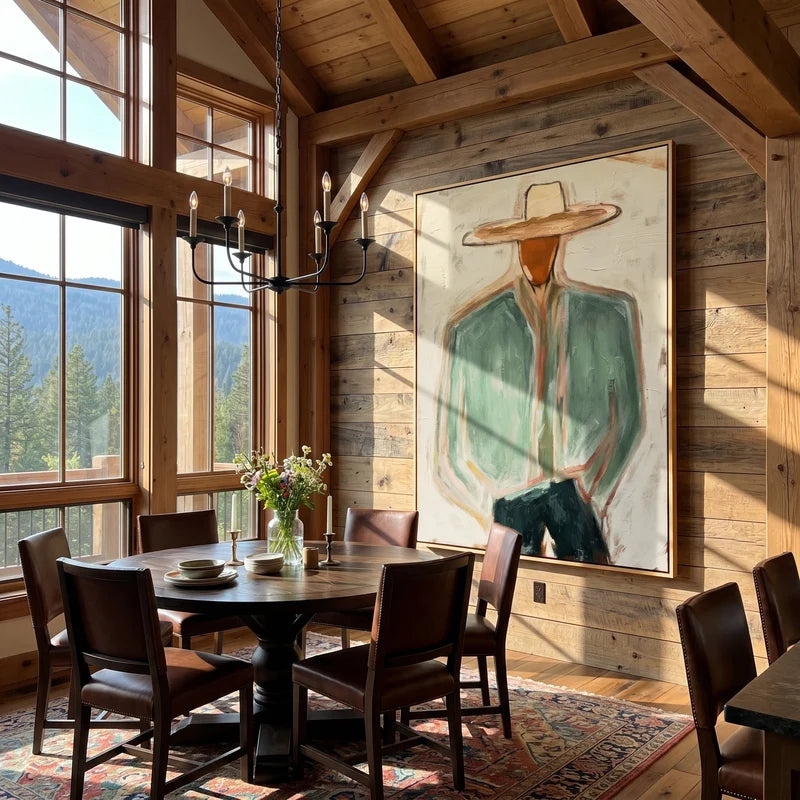 Sage Green Cowboy Wall Art – Minimalist Western Portrait#yy825016