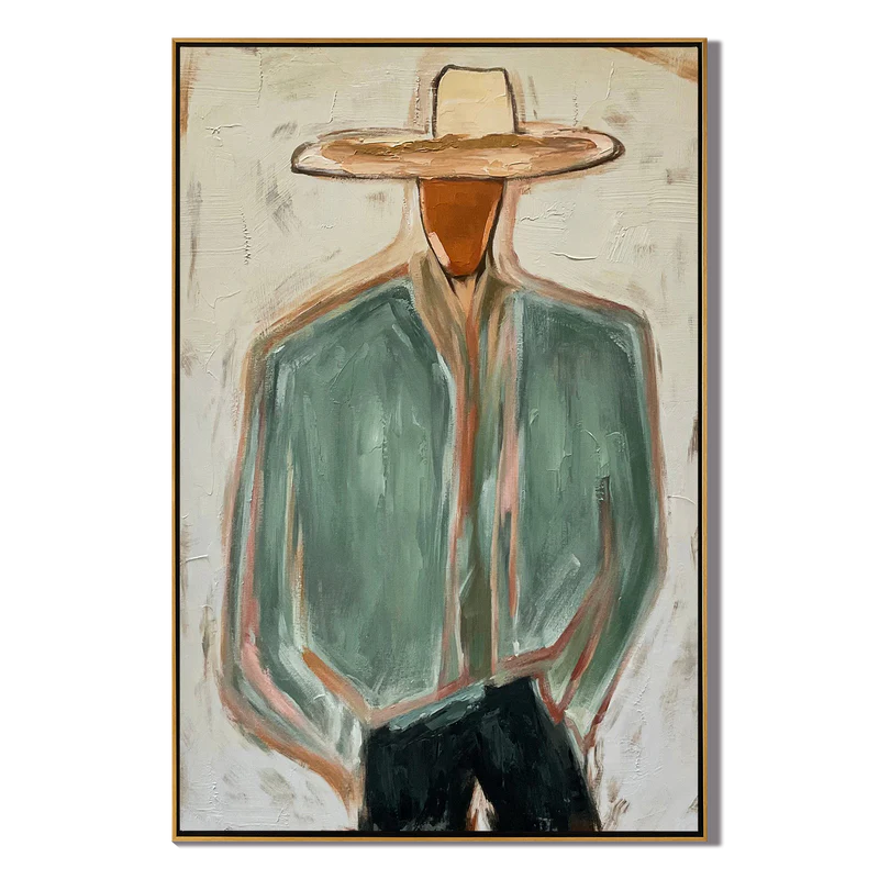 Sage Green Cowboy Wall Art – Minimalist Western Portrait#yy825016