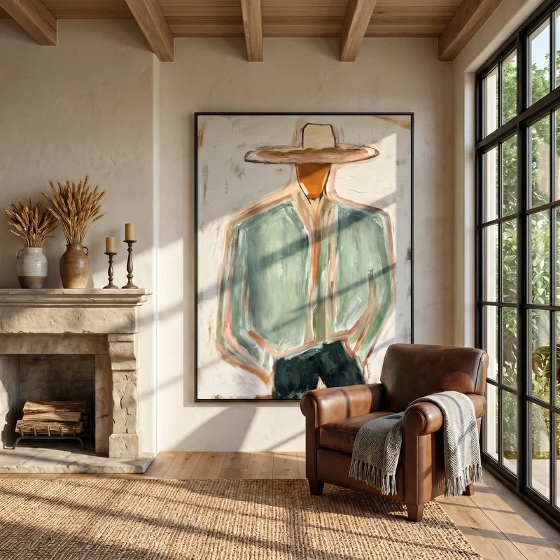Sage Green Cowboy Wall Art – Minimalist Western Portrait#yy825016