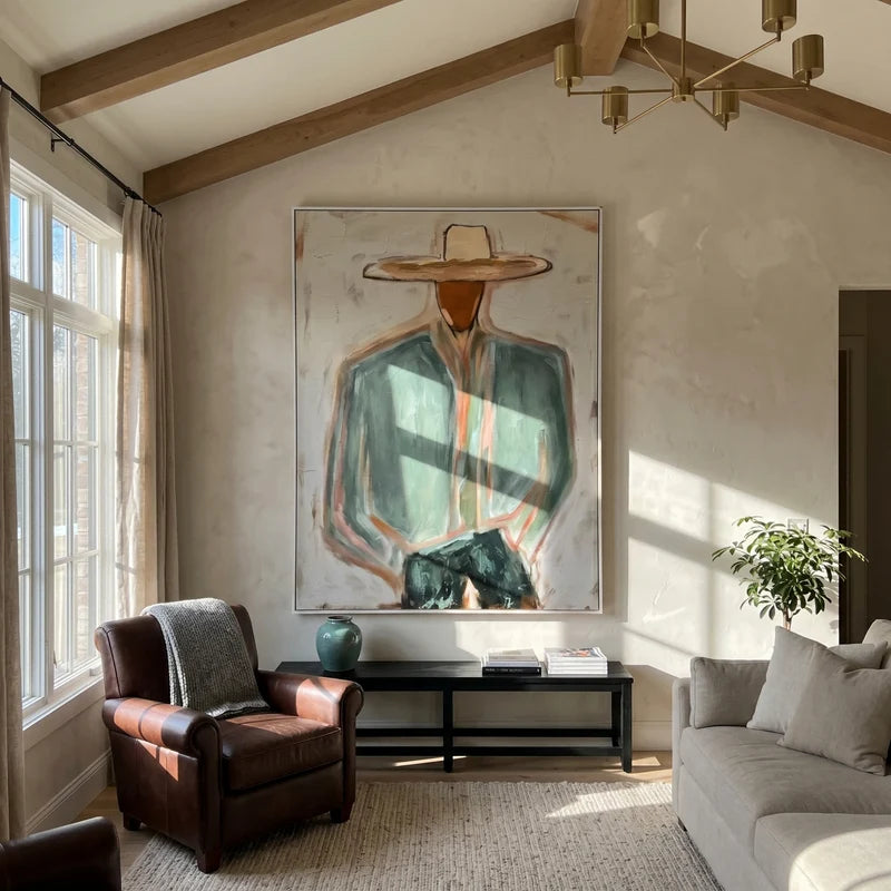 Sage Green Cowboy Wall Art – Minimalist Western Portrait#yy825016