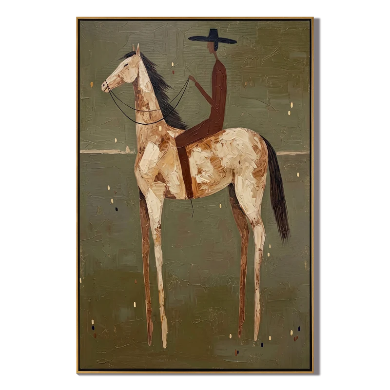 White Horse Cowboy Wall Art – Modern Western Equestrian Painting#yy825017