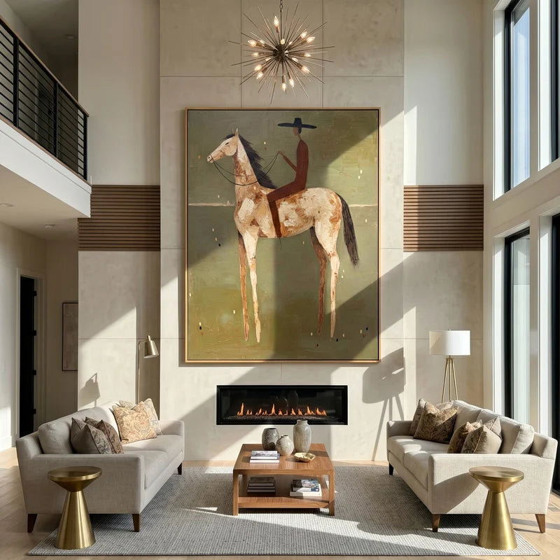 White Horse Cowboy Wall Art – Modern Western Equestrian Painting#yy825017
