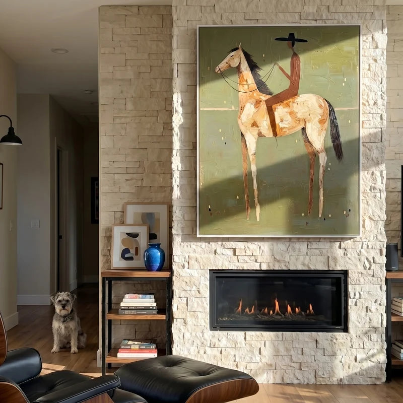 White Horse Cowboy Wall Art – Modern Western Equestrian Painting#yy825017
