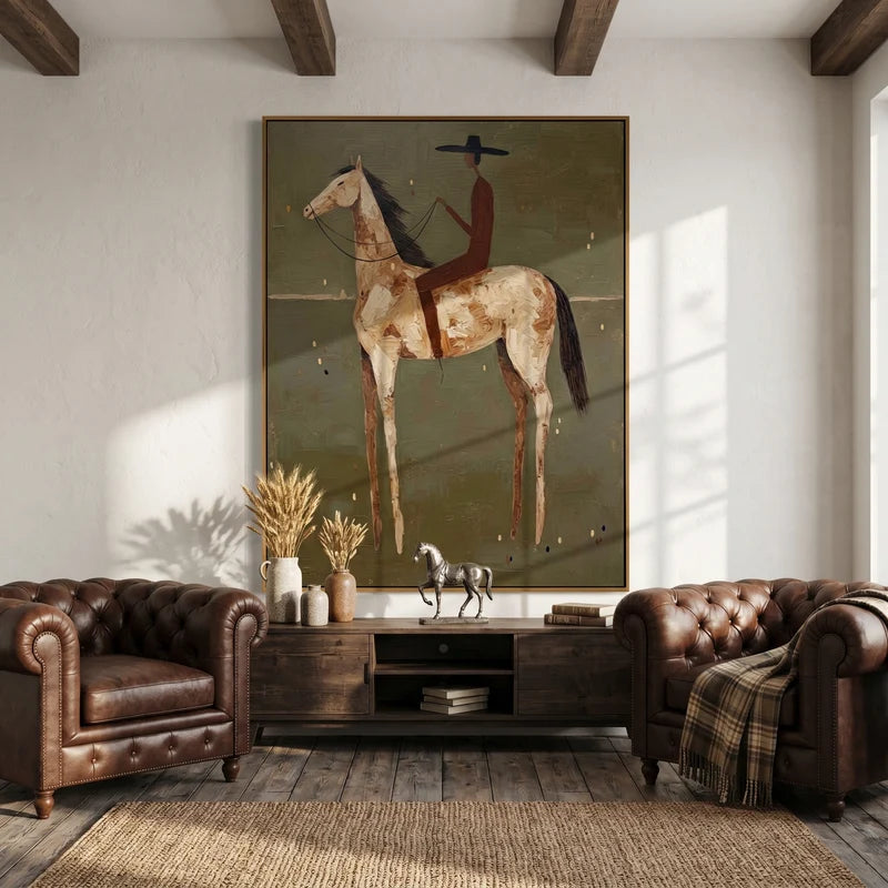 White Horse Cowboy Wall Art – Modern Western Equestrian Painting#yy825017
