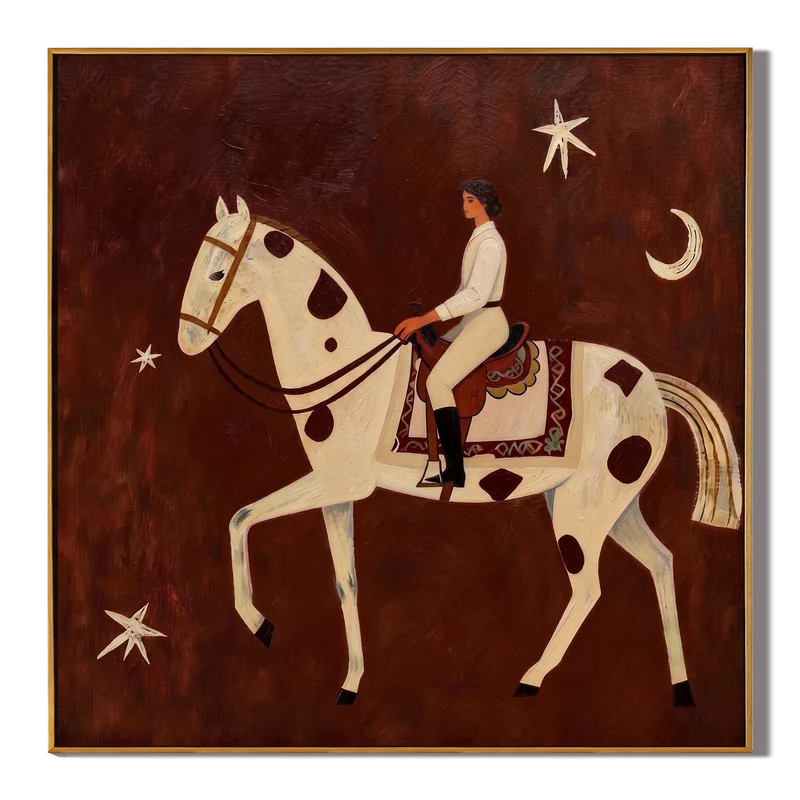 Celestial Horse Rider Wall Art – Moon and Stars Equestrian Painting#yy825020