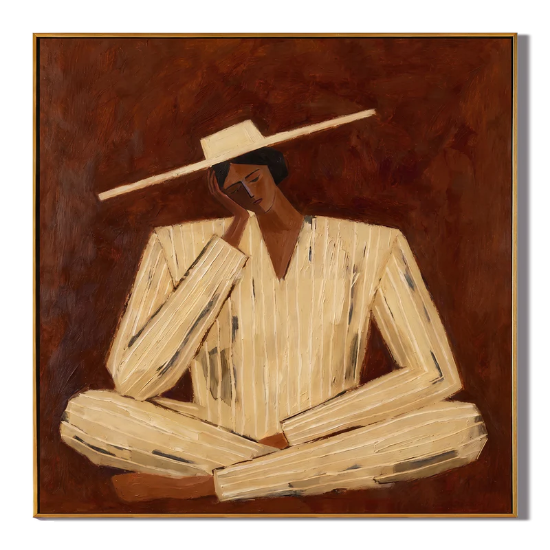 Contemplative Western Figure Wall Art – Cream Suit Portrait#yy825021