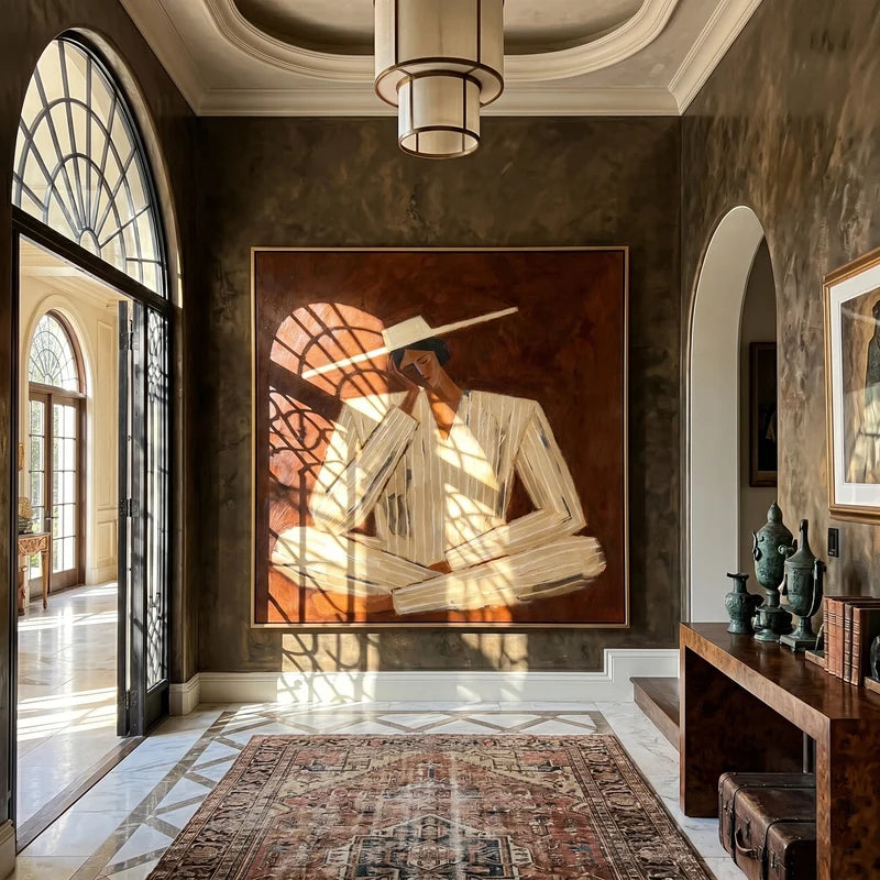 Contemplative Western Figure Wall Art – Cream Suit Portrait#yy825021