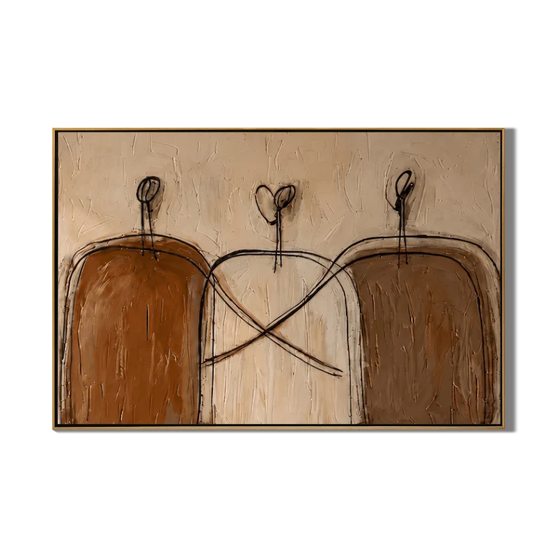 Connected Three Figures Wall Art – Neutral Friendship Painting#yy825022
