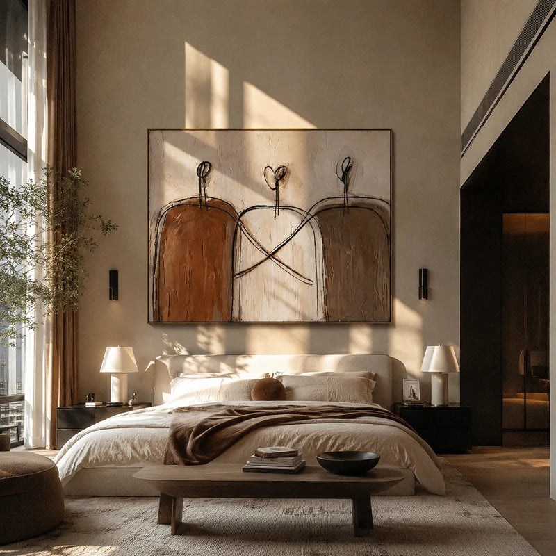 Connected Three Figures Wall Art – Neutral Friendship Painting#yy825022