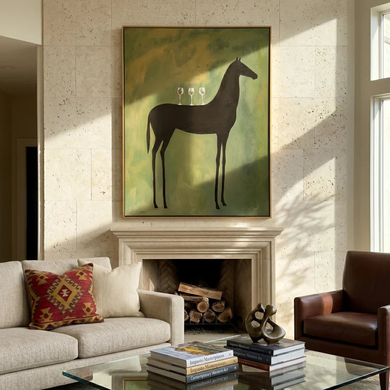 Black Horse Wine Glass Wall Art – Whimsical Bar Painting#yy825028