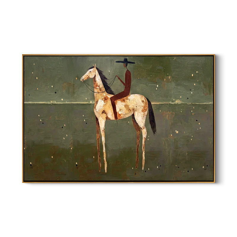 White Horse Rider Wall Art – Olive Green Western Painting#yy825029