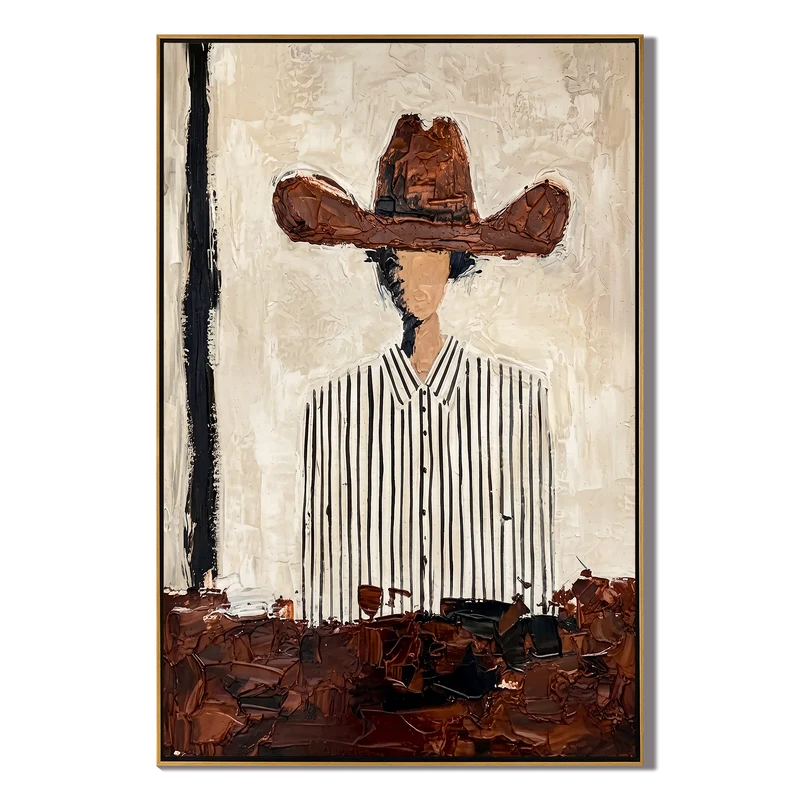 Brown Cowboy Hat Wall Art – Striped Western Portrait#yy825030