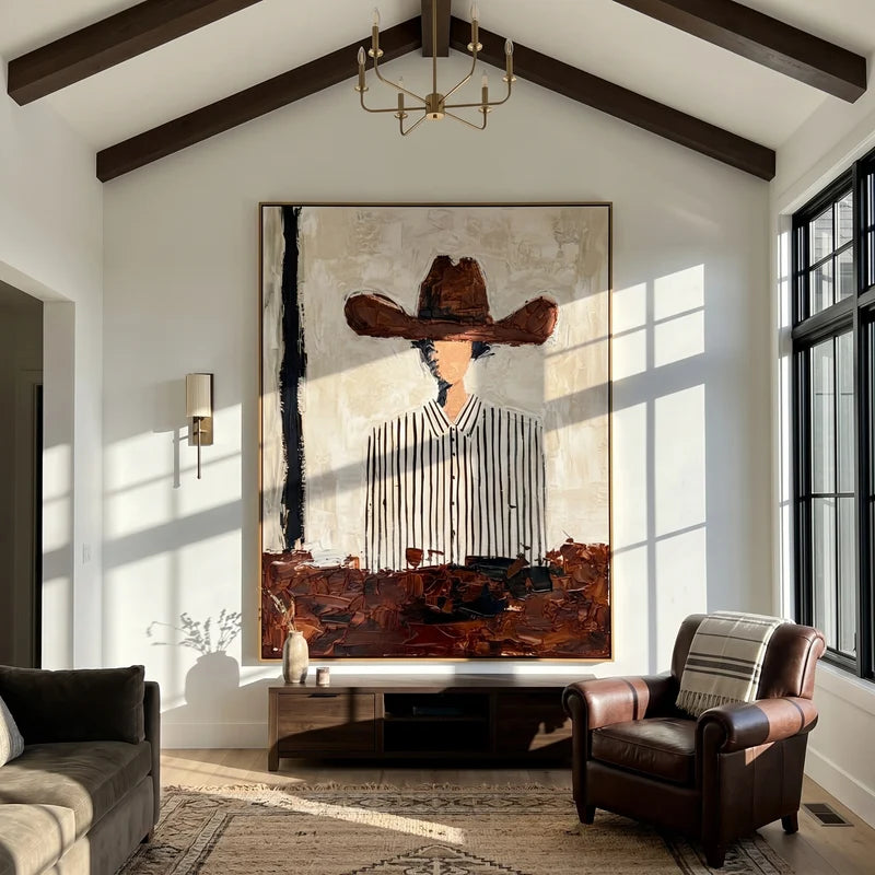 Brown Cowboy Hat Wall Art – Striped Western Portrait#yy825030