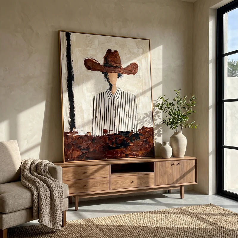 Brown Cowboy Hat Wall Art – Striped Western Portrait#yy825030
