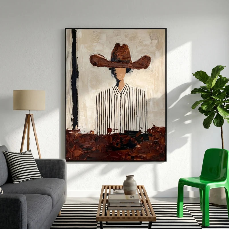 Brown Cowboy Hat Wall Art – Striped Western Portrait#yy825030