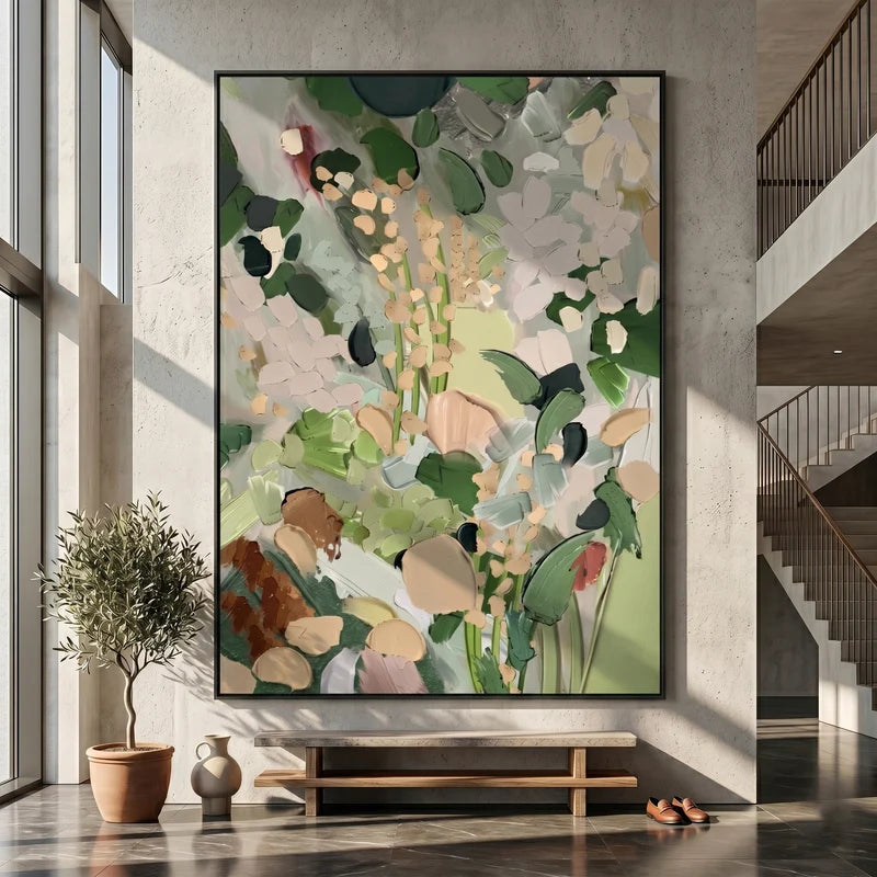 Sage Green Botanical Wall Art – Neutral Abstract Floral Painting#yy825031