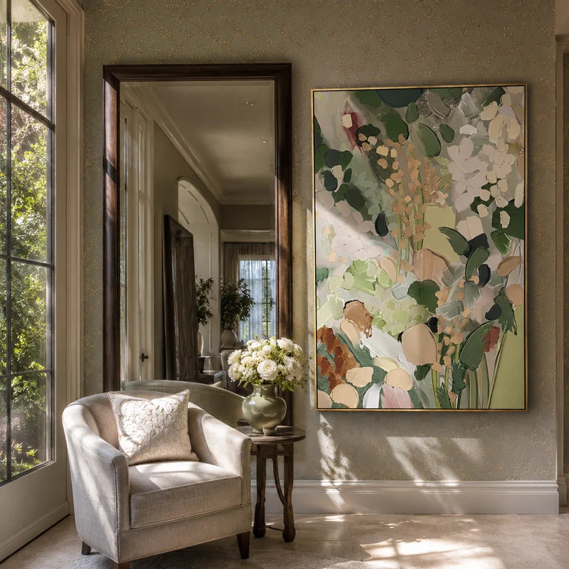 Sage Green Botanical Wall Art – Neutral Abstract Floral Painting#yy825031