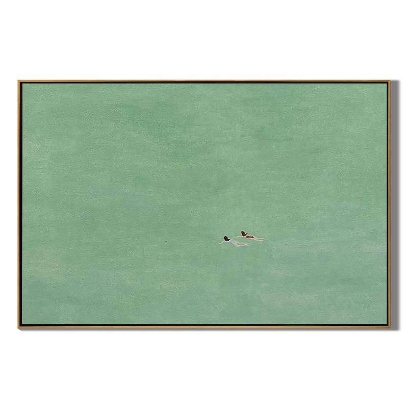 Minimalist Swimmer Wall Art – Mint Green Water Painting#yy825034