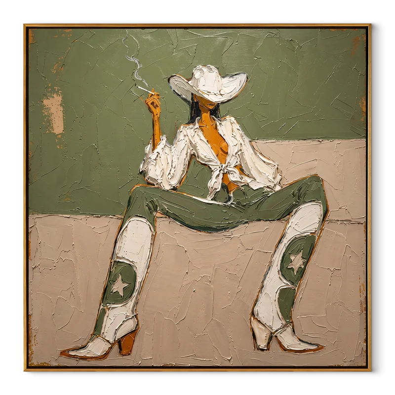 Sage Green Cowgirl Wall Art – Western Glam Portrait#yy825037