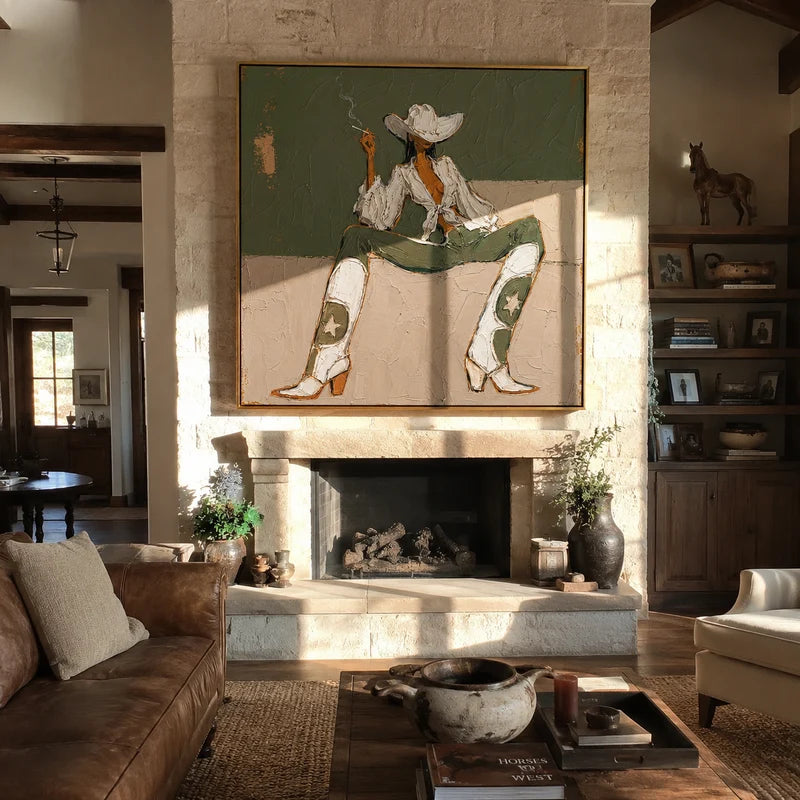 Sage Green Cowgirl Wall Art – Western Glam Portrait#yy825037