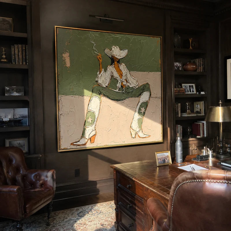 Sage Green Cowgirl Wall Art – Western Glam Portrait#yy825037