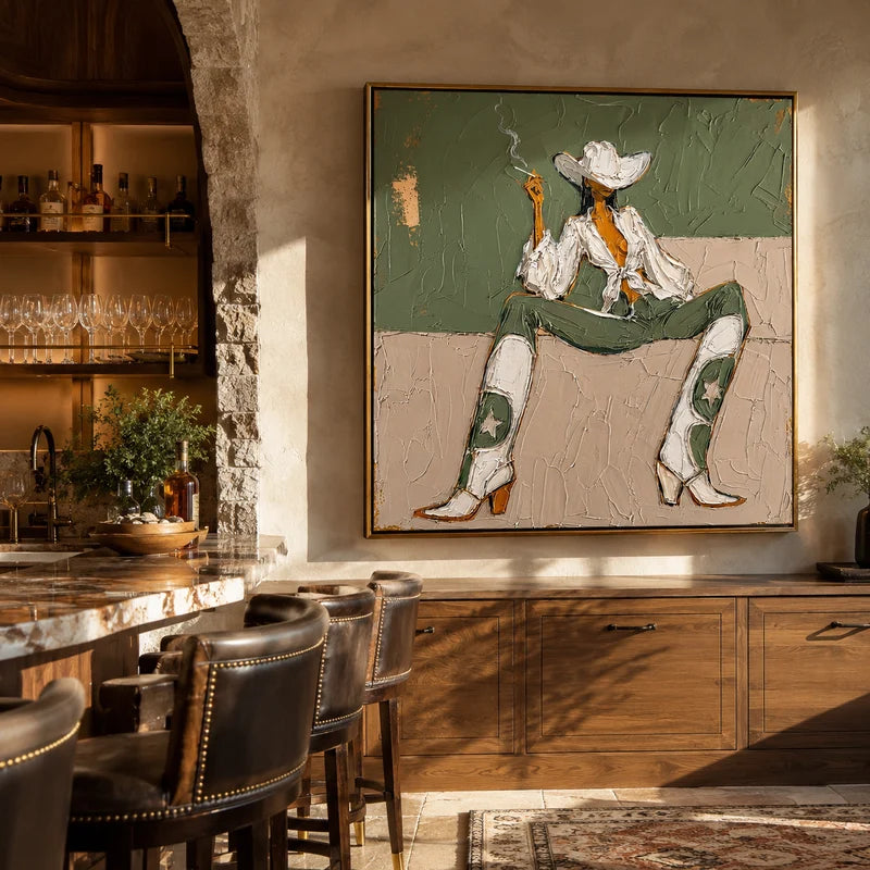Sage Green Cowgirl Wall Art – Western Glam Portrait#yy825037
