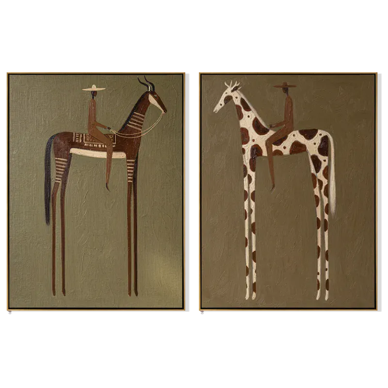 set2 Folk Art Animal and Rider Wall Art – Set of 2#yy825041