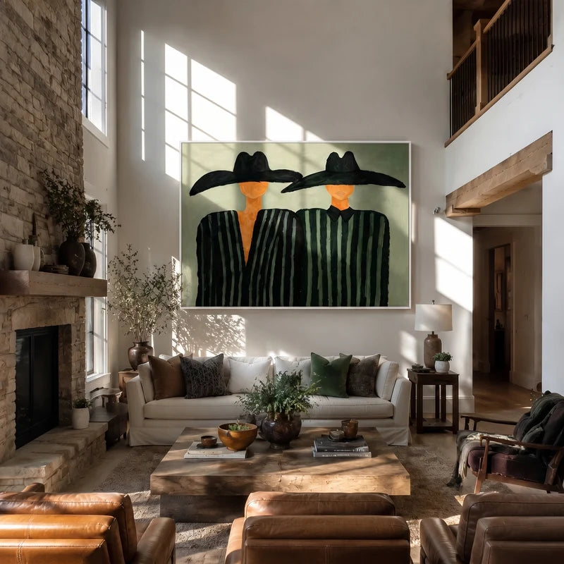 Western Couple Wall Art – Black Hat Striped Portrait#yy825045