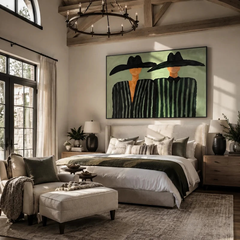 Western Couple Wall Art – Black Hat Striped Portrait#yy825045