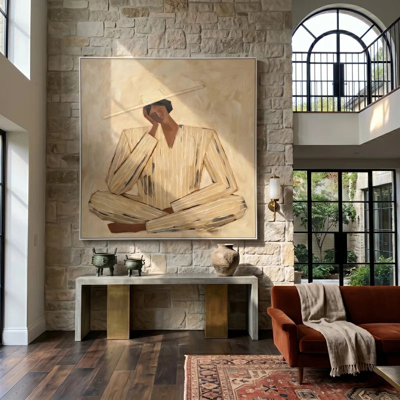 Quiet Contemplation Wall Art – Cream Neutral Figure Portrait#yy825047