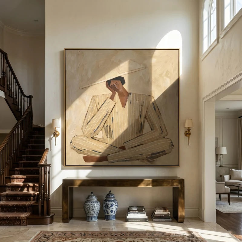 Quiet Contemplation Wall Art – Cream Neutral Figure Portrait#yy825047