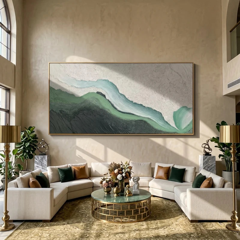 Gray & Mint Topographic Wall Art – Textured Organic Abstract#yy825049