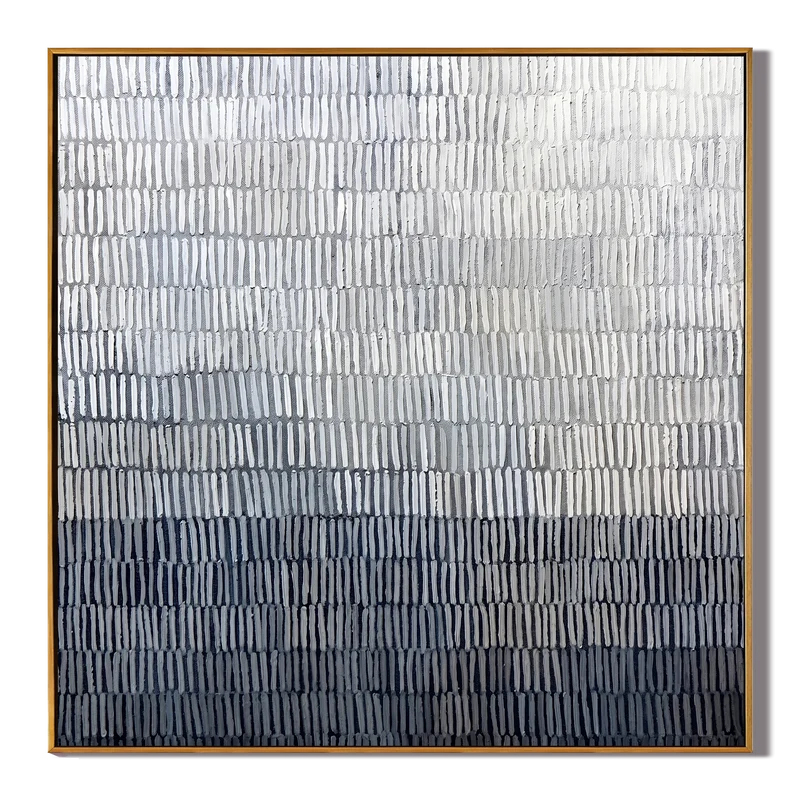 Black & White Textured Wall Art – Monochrome Grid Abstract#yy825051