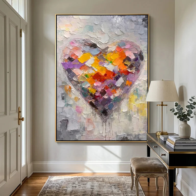 Colorful Heart Abstract Wall Art – Textured Modern Love Painting#ypy825052