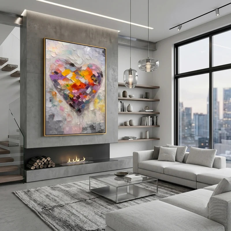 Colorful Heart Abstract Wall Art – Textured Modern Love Painting#ypy825052
