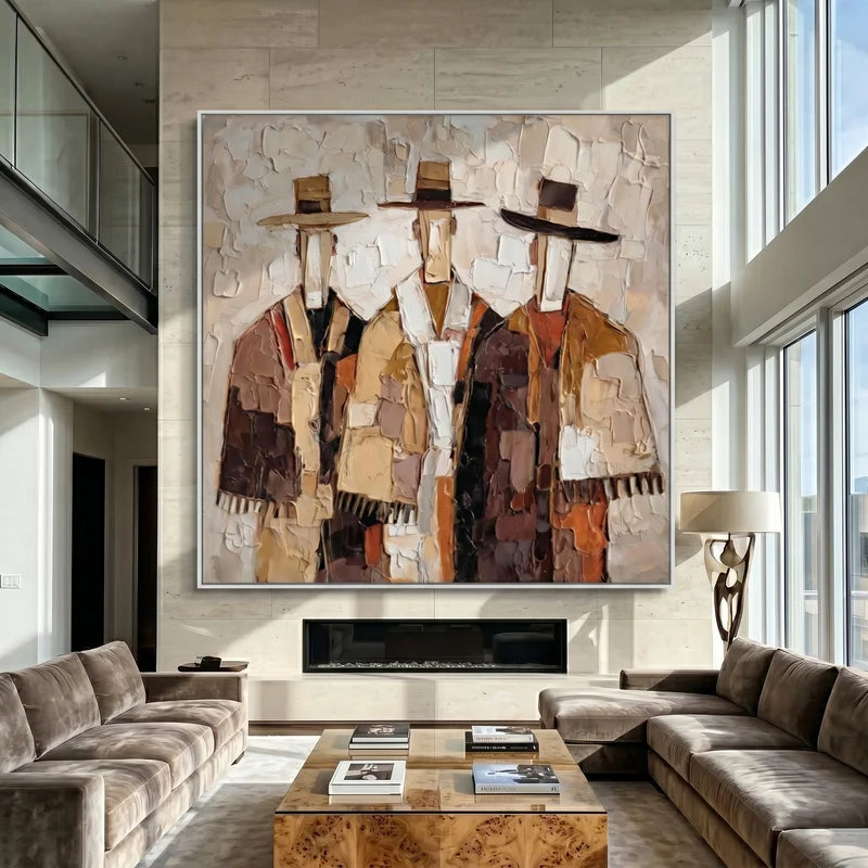 Three Cowboys Wall Art – Neutral Textured Western Portrait#yy825053