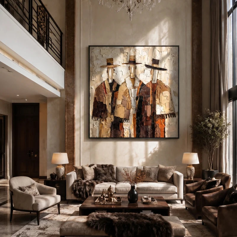 Three Cowboys Wall Art – Neutral Textured Western Portrait#yy825053