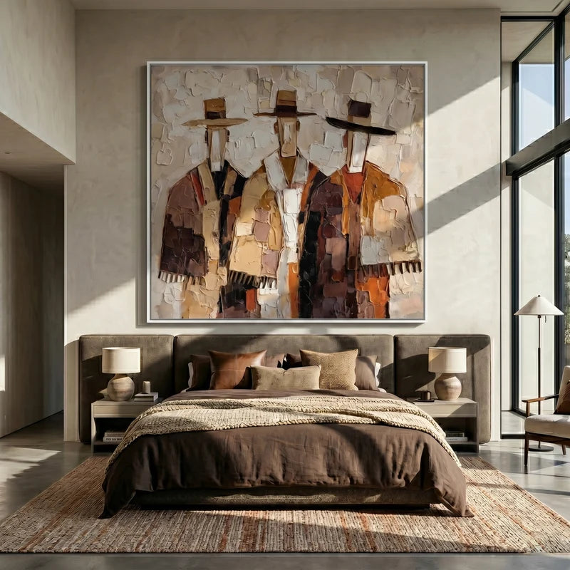 Three Cowboys Wall Art – Neutral Textured Western Portrait#yy825053