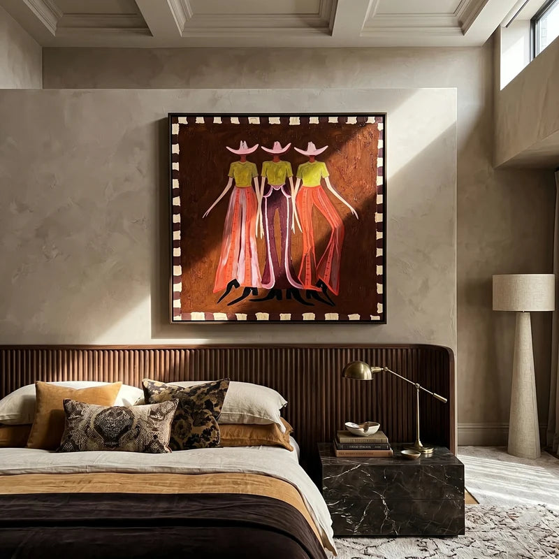 Three Cowgirls Wall Art – Pink Western Fashion Painting#yy825054