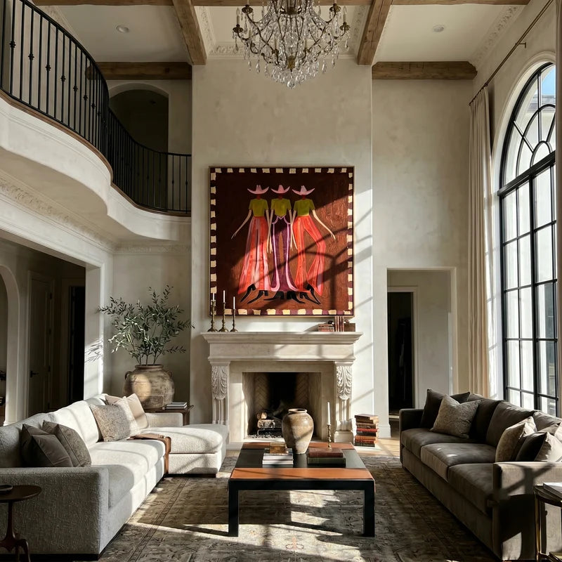 Three Cowgirls Wall Art – Pink Western Fashion Painting#yy825054