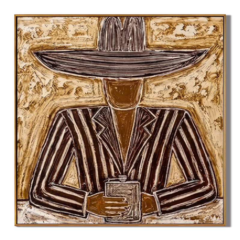 Western Cowboy Flask Wall Art – Brown Striped Folk Portrait#yy825059