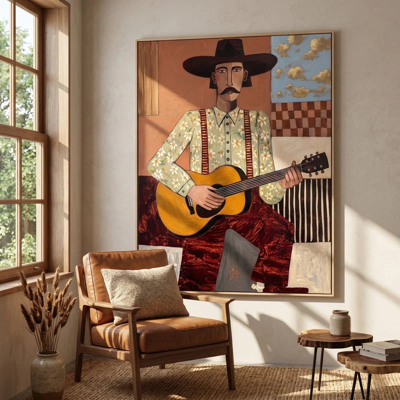 Cowboy Guitar Player Wall Art – Vintage Country Music Portrait#yy825060