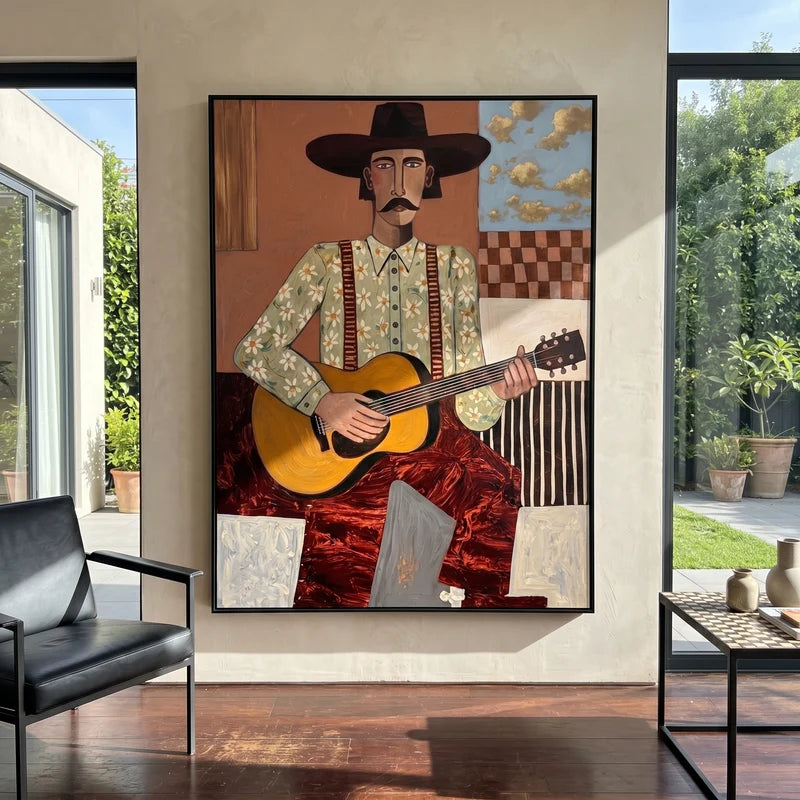 Cowboy Guitar Player Wall Art – Vintage Country Music Portrait#yy825060