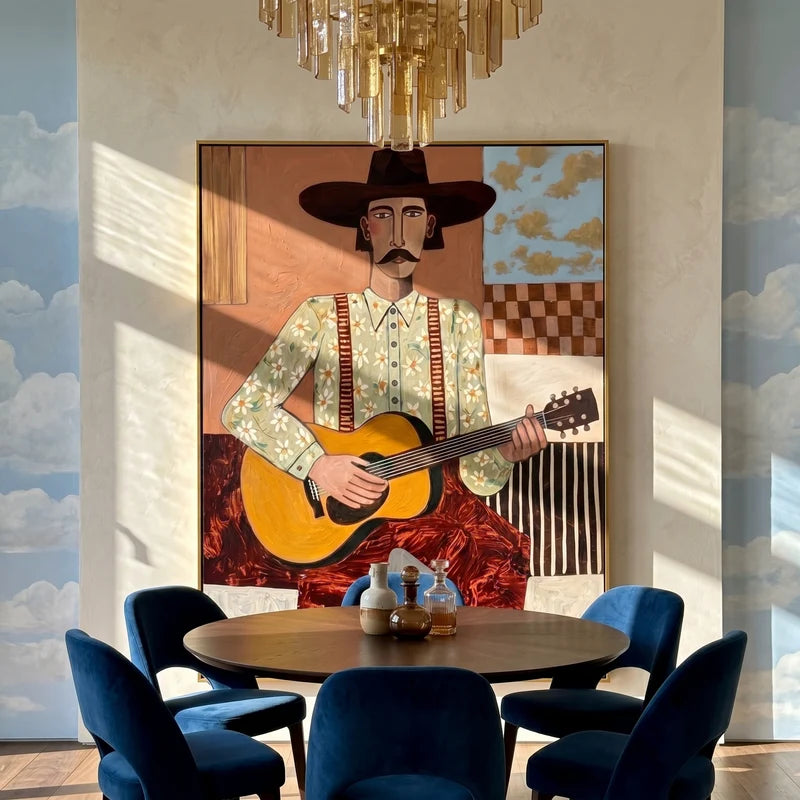 Cowboy Guitar Player Wall Art – Vintage Country Music Portrait#yy825060
