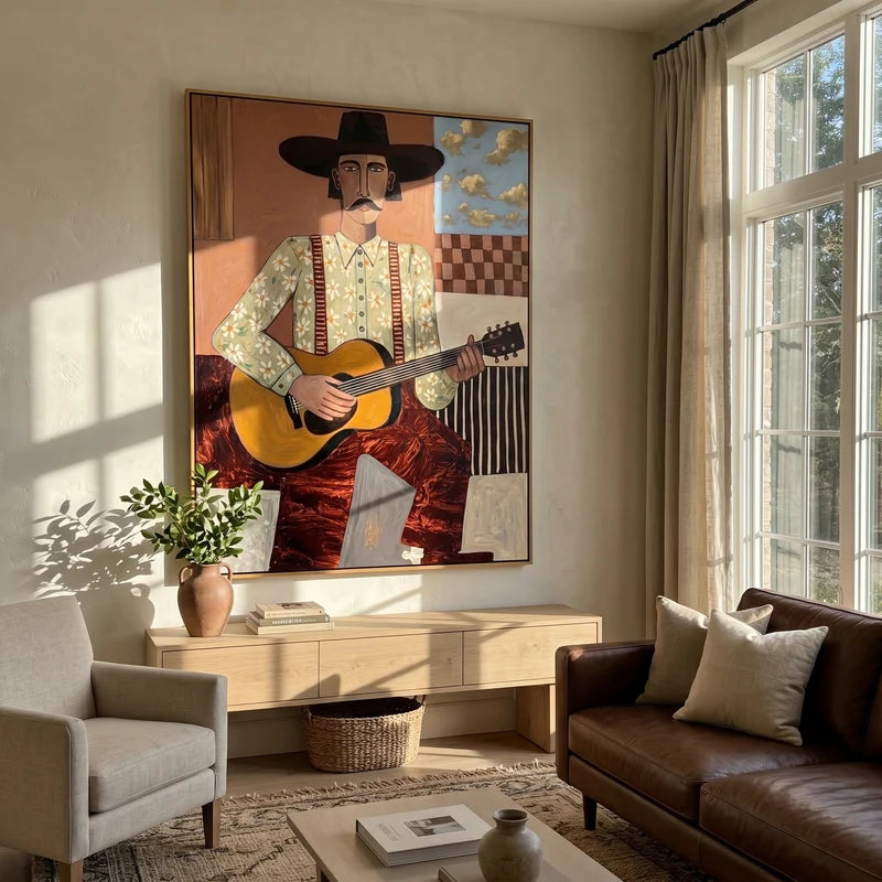 Cowboy Guitar Player Wall Art – Vintage Country Music Portrait#yy825060