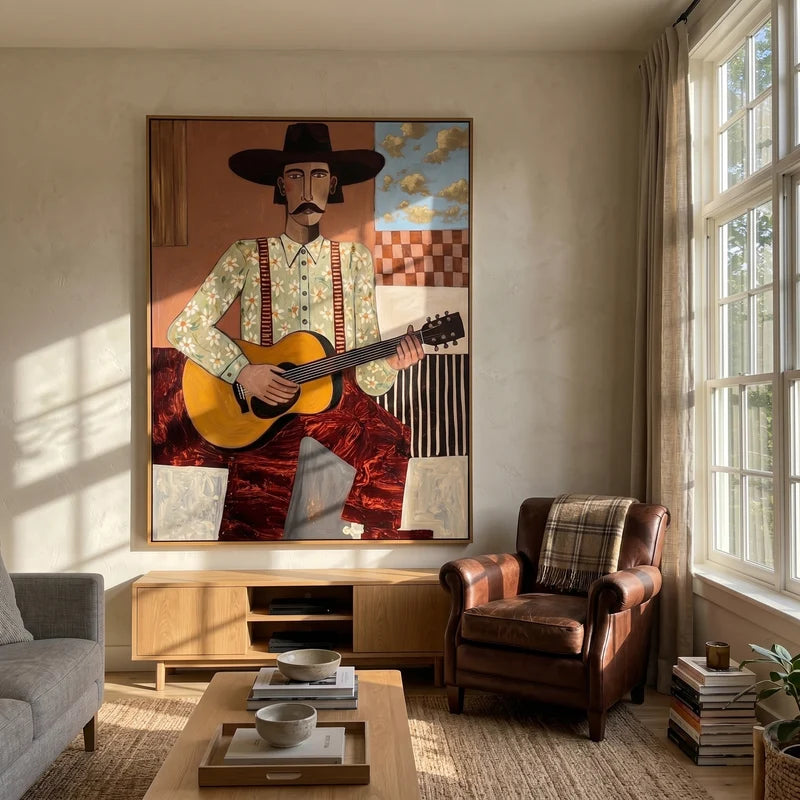 Cowboy Guitar Player Wall Art – Vintage Country Music Portrait#yy825060