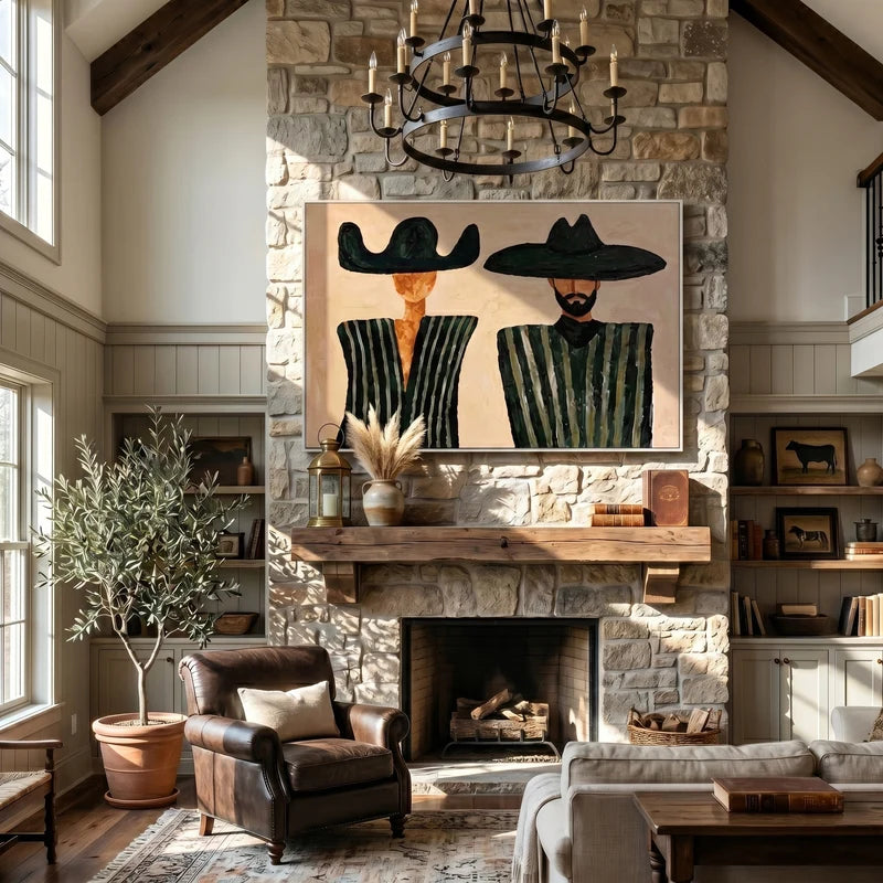 Western Couple Wall Art – Black Hats & Green Stripes#yy825062
